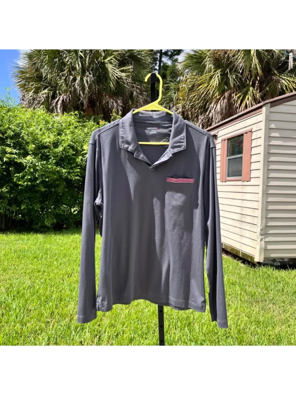UNTUCKit Gray Damaschino Long Sleeve Contrast Pocket Polo‎ Size M